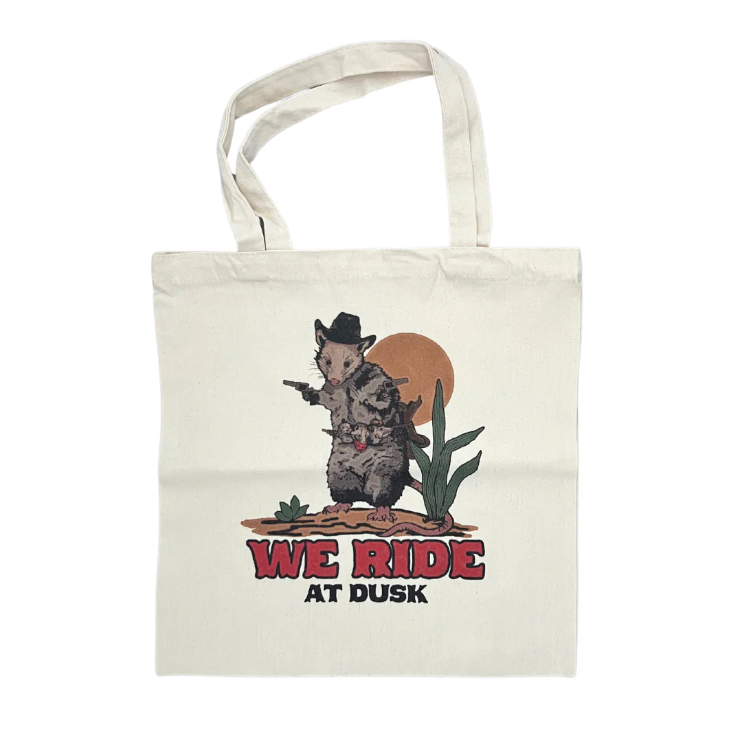We Ride At Dusk Opossum Cowboy Tote